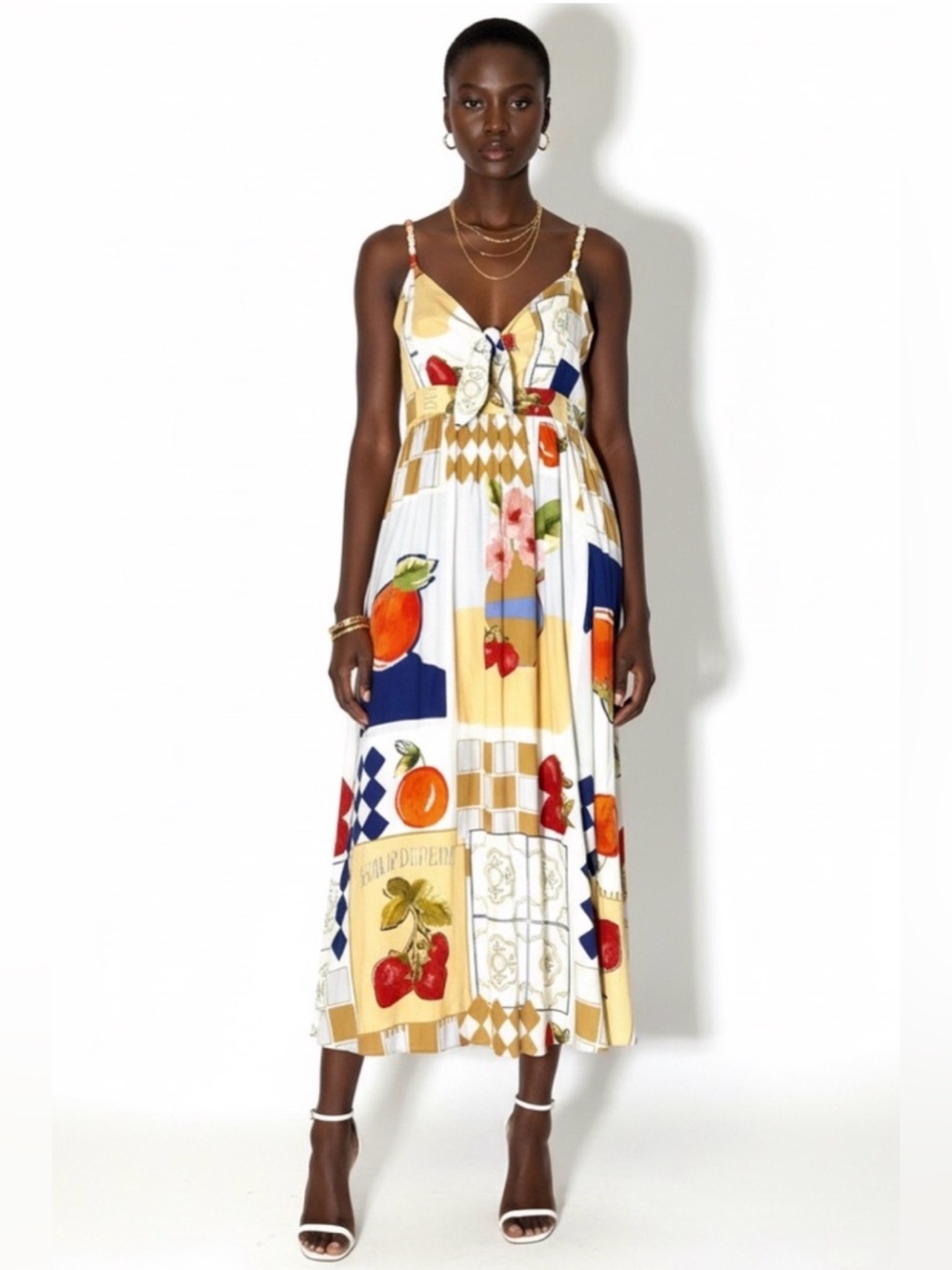 Caroline Constas Champ de Fraises Midi Dress Braided Straps M Lined linen blend